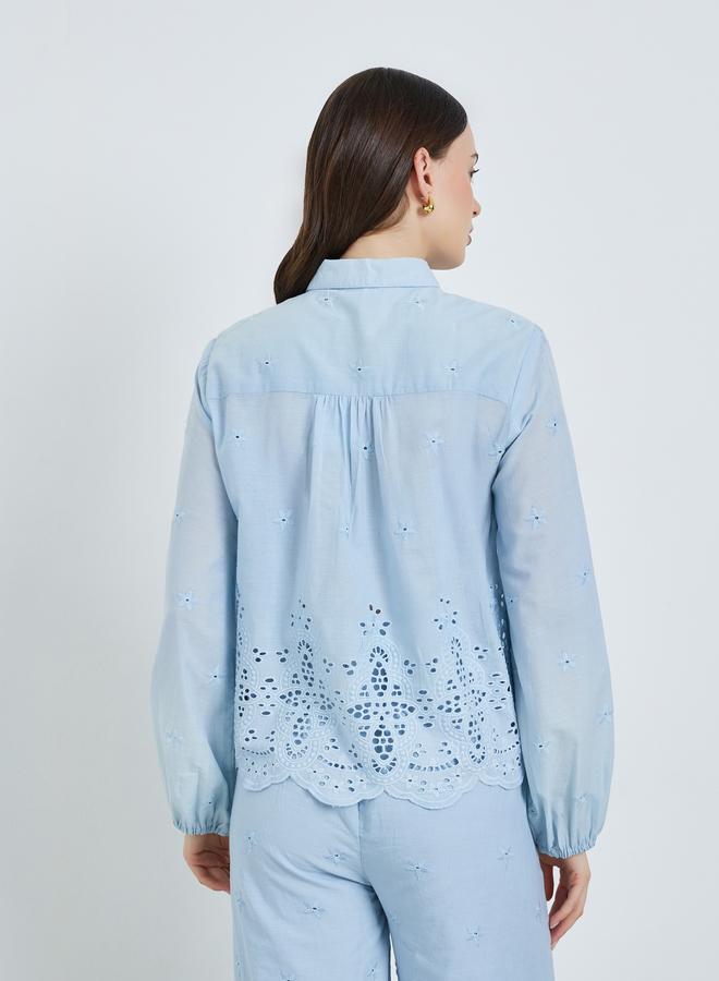 Styli Women Blue Schiffli Long Sleeve Shirt - Image 5