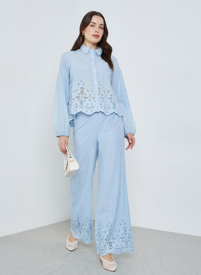 Styli Women Blue Schiffli Long Sleeve Shirt - Image 3