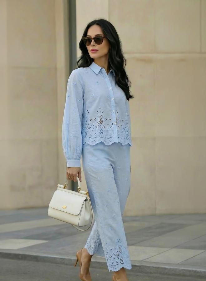 Styli Women Blue Schiffli Long Sleeve Shirt - Image 2