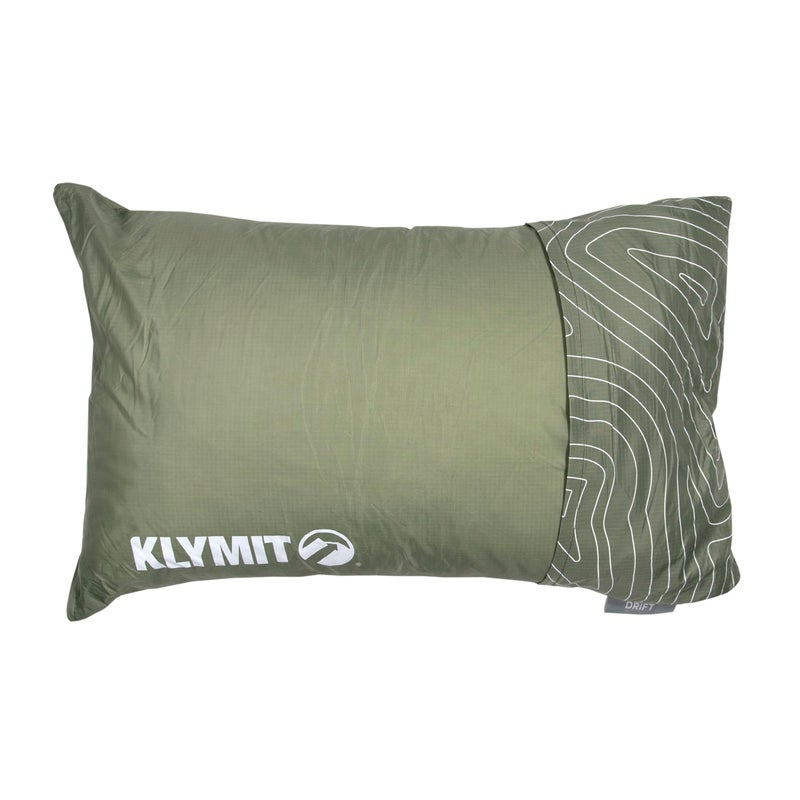 Klymit Drift Camping Pillow Shredded Memory Foam Travel Pillow with Reversible Cover for Outdoor Use Green Regular - Image 1