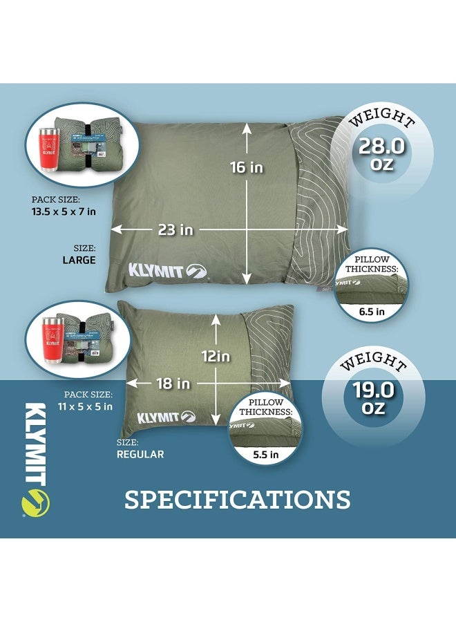 Klymit Drift Camping Pillow Shredded Memory Foam Travel Pillow with Reversible Cover for Outdoor Use Green Regular - Image 4