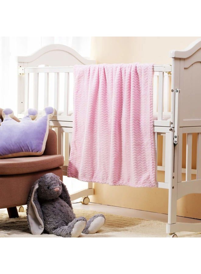 CREVENT 76x102cm Light Cozy Plush Fluffy Warm Fleece Stroller Blanket for Girl Infant Toddler Crib Cot Stroller (Wave Baby Pink) - Image 2
