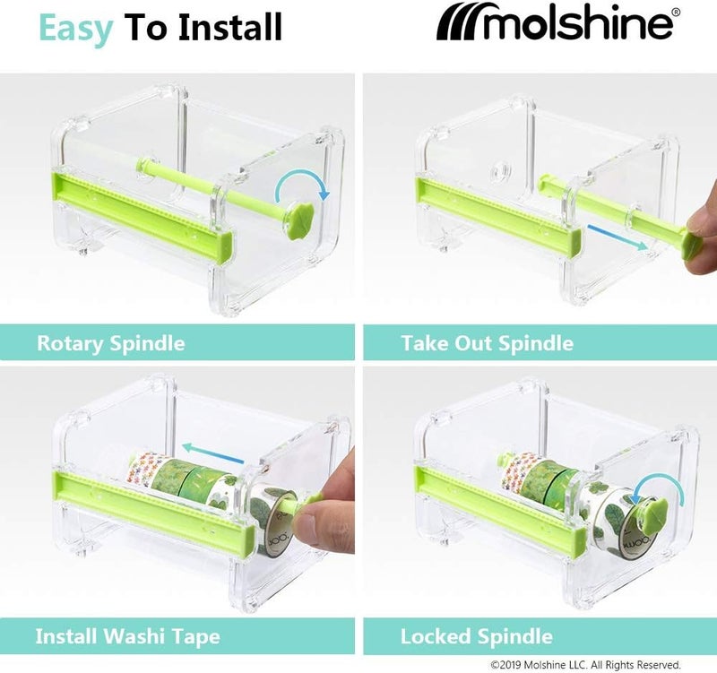molshine حامل شريط لاصق شفاف متعدد الاستخدامات 2 عبوة مع قاطع شريط وحامل لفة شريط (لا يتضمن شريط لاصق) (بيج) - Image 4