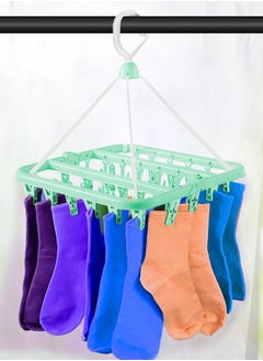 MARGOUN Clip and Drip Hanger with 32 Clips Plastic Hook Portable Drying Rack Baby Clothes Hanger Travel Accessories for Socks Bras Lingerie Towels Underwear Gloves Green  - Image 2