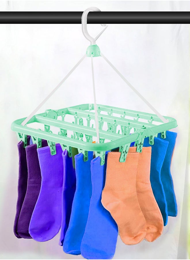 MARGOUN Clip and Drip Hanger with 32 Clips Plastic Hook Portable Drying Rack Baby Clothes Hanger Travel Accessories for Socks Bras Lingerie Towels Underwear Gloves Green  - Image 2
