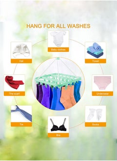 MARGOUN Clip and Drip Hanger with 32 Clips Plastic Hook Portable Drying Rack Baby Clothes Hanger Travel Accessories for Socks Bras Lingerie Towels Underwear Gloves Green  - Image 3