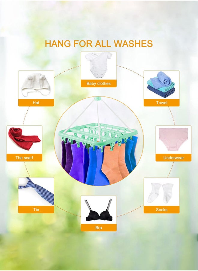MARGOUN Clip and Drip Hanger with 32 Clips Plastic Hook Portable Drying Rack Baby Clothes Hanger Travel Accessories for Socks Bras Lingerie Towels Underwear Gloves Green  - Image 3