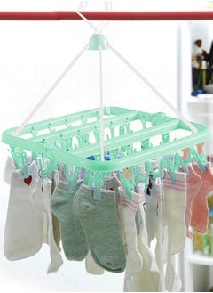 Clip and Drip Hanger with 32 Clips Plastic Hook Portable Drying Rack Baby Clothes Hanger Travel Accessories for Socks Bras Lingerie Towels Underwear Gloves Green - pzsku/ZDF91570676DA6466BF97Z/45/_/1708492869/999dbb54-4421-49f7-8c66-d81212683640