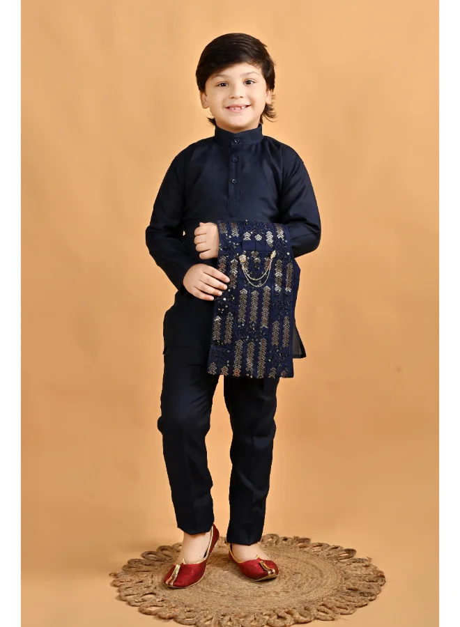 BT DEZINES Navy Blue Cotton Kurta Pyjama Set for Boys