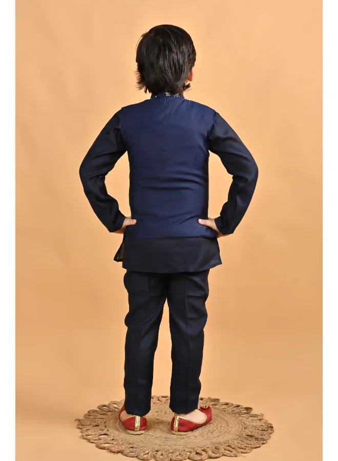 BT DEZINES Navy Blue Cotton Kurta Pyjama Set for Boys