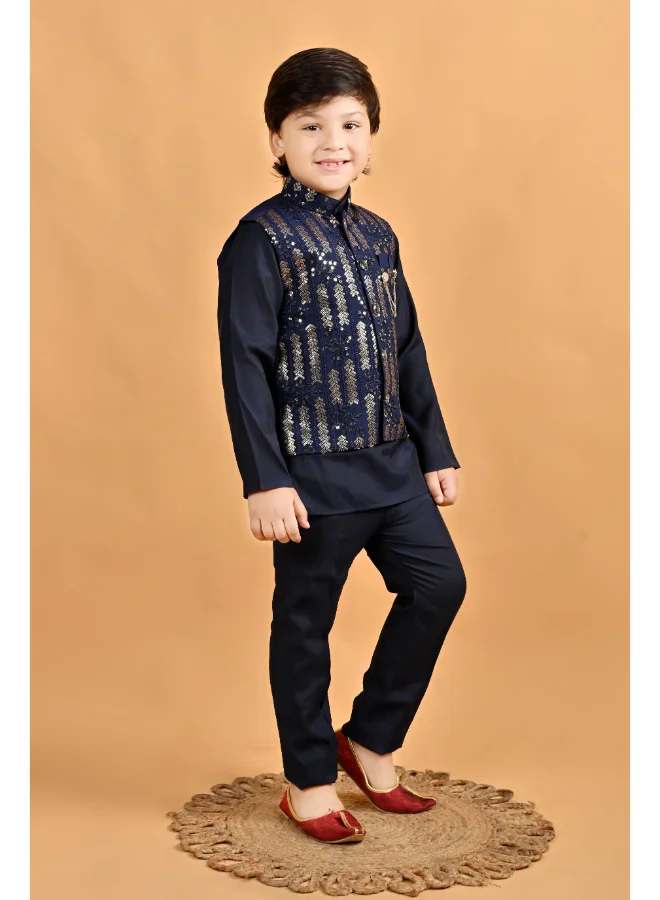 BT DEZINES Navy Blue Cotton Kurta Pyjama Set for Boys