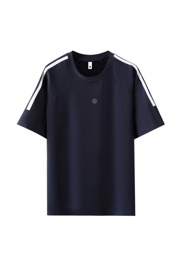 Lululemon Loose T-shirts with LOGO, 300g double-yarn cotton loose T-shirts for men and women with the same paragraph, and 2 short-sleeved round neck shirts for leisure sports. - Image 2