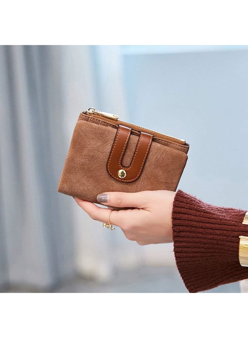 SOLARAE Wallet, Women's Rfid Small Bifold Leather Wallet Ladies Mini Zipper Coin Purse id card Pocket, Slim Compact Thin (Brown) - Image 4