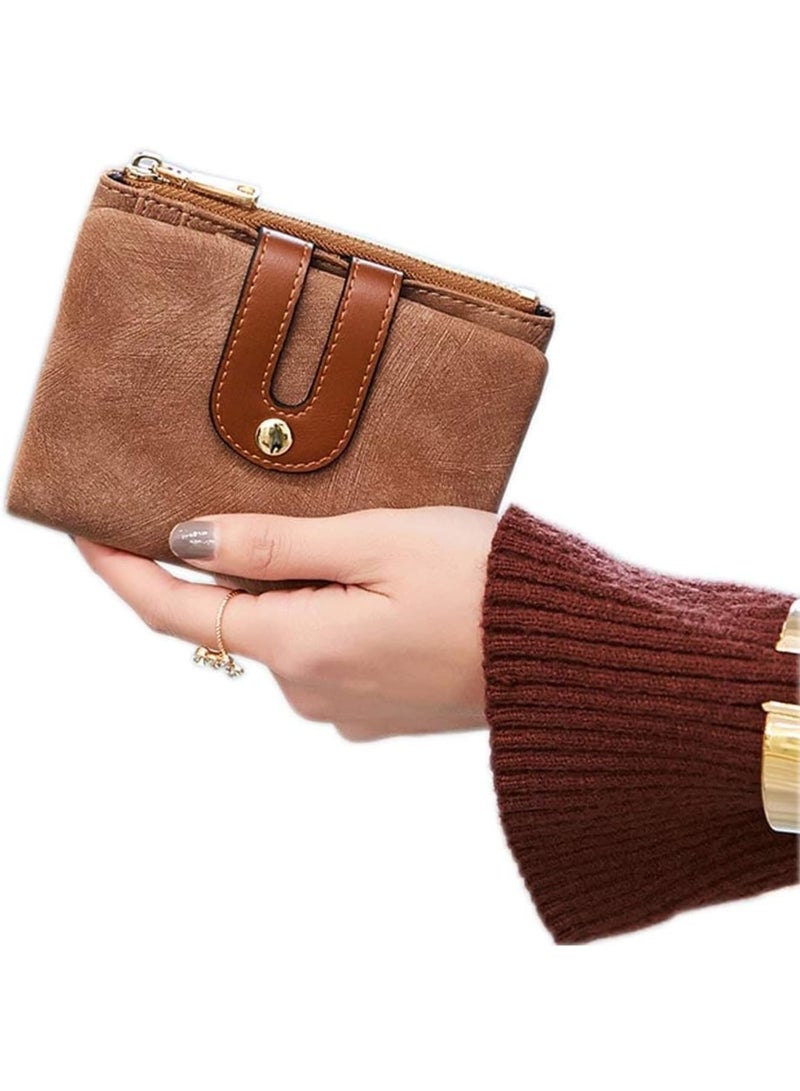 SOLARAE Wallet, Women's Rfid Small Bifold Leather Wallet Ladies Mini Zipper Coin Purse id card Pocket, Slim Compact Thin (Brown) - Image 1