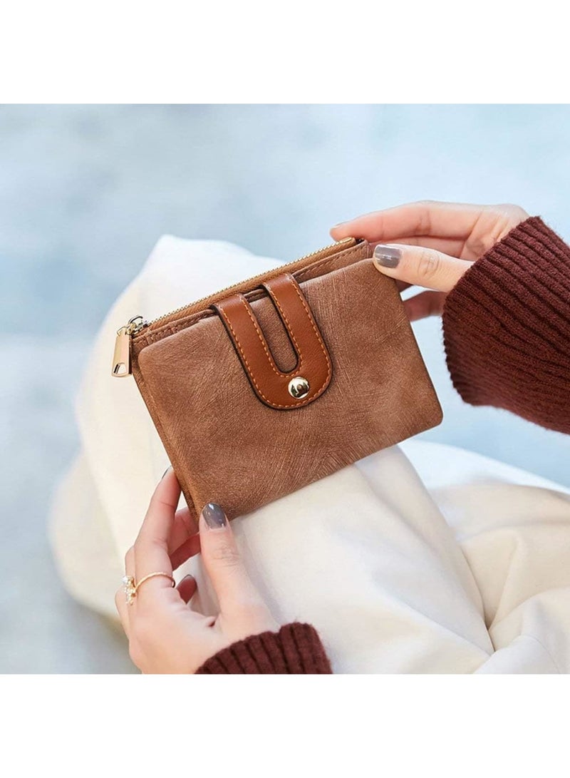 SOLARAE Wallet, Women's Rfid Small Bifold Leather Wallet Ladies Mini Zipper Coin Purse id card Pocket, Slim Compact Thin (Brown) - Image 3