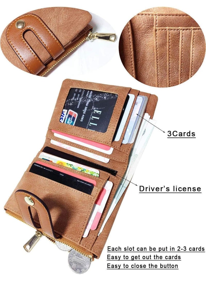 SOLARAE Wallet, Women's Rfid Small Bifold Leather Wallet Ladies Mini Zipper Coin Purse id card Pocket, Slim Compact Thin (Brown) - Image 2