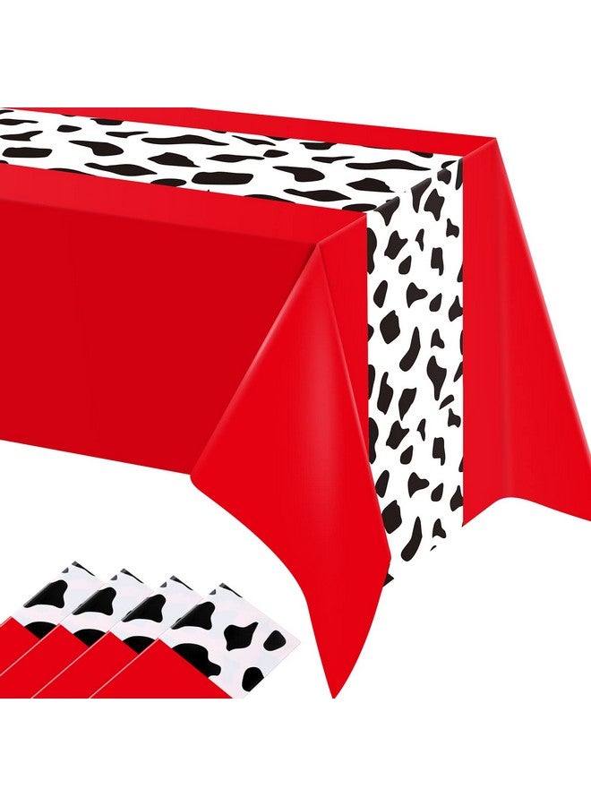 Oudain 4 Pcs 54 X 108 Inch Cow Print Table Cloths For Party Cow Print Tablecloth Cow Table Runner Table Cover Rectangular Birthday Party Decorations Supplies For Boy Baby Home (Red) - Image 1