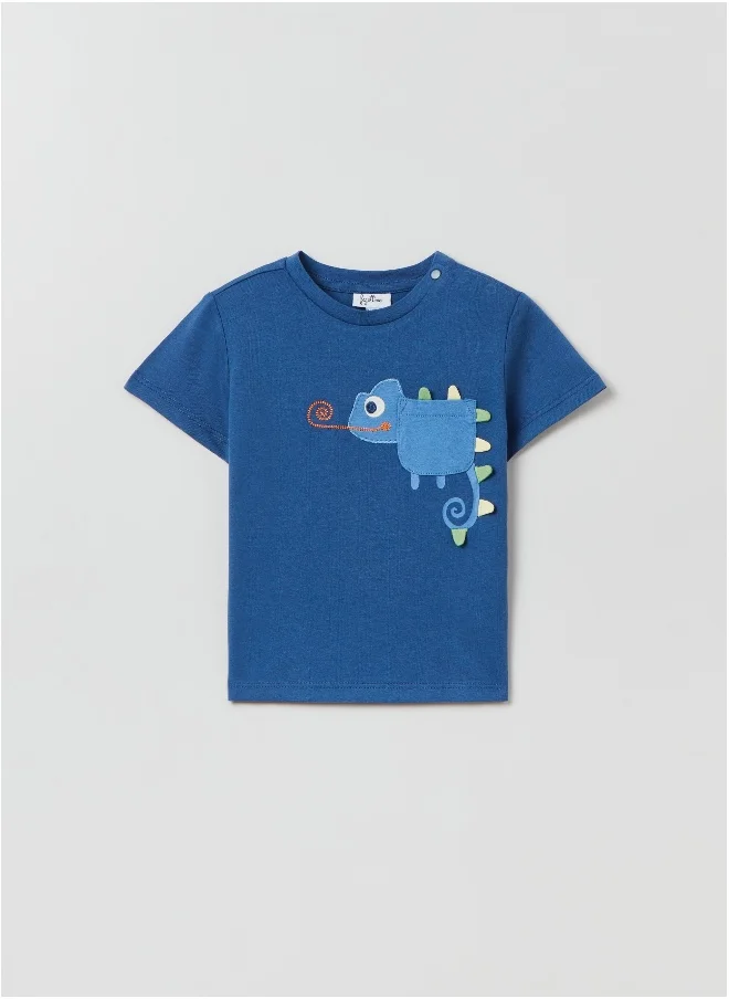 او في اس Cotton T-shirt with embroidered chameleon