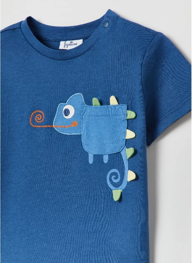 او في اس Cotton T-shirt with embroidered chameleon