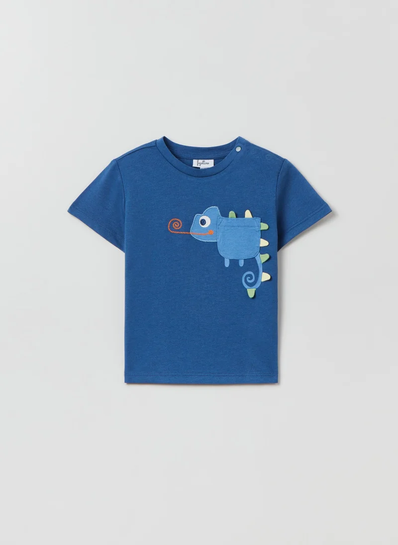 Ovs Cotton T-shirt with embroidered chameleon