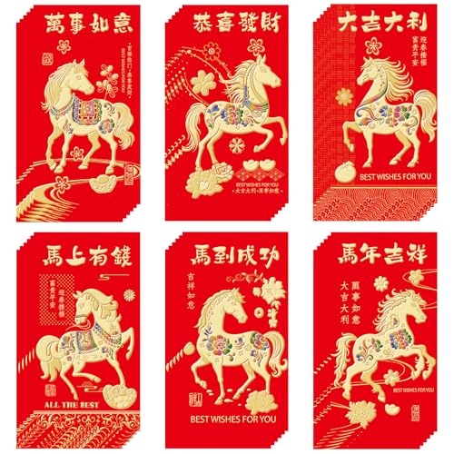 Kodervo 36Pcs Chinese New Year Red Envelopes 2026, Lunar New Year of Horse Lucky Money Envelopes, Red Envelope Packets Hong Bao with 6 Different Gold Embossed Patterns, Large (3.5 x 6.5 In/9 x 16.5 cm) - Image 1