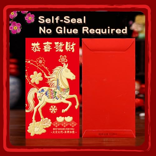 Kodervo 36Pcs Chinese New Year Red Envelopes 2026, Lunar New Year of Horse Lucky Money Envelopes, Red Envelope Packets Hong Bao with 6 Different Gold Embossed Patterns, Large (3.5 x 6.5 In/9 x 16.5 cm) - Image 3
