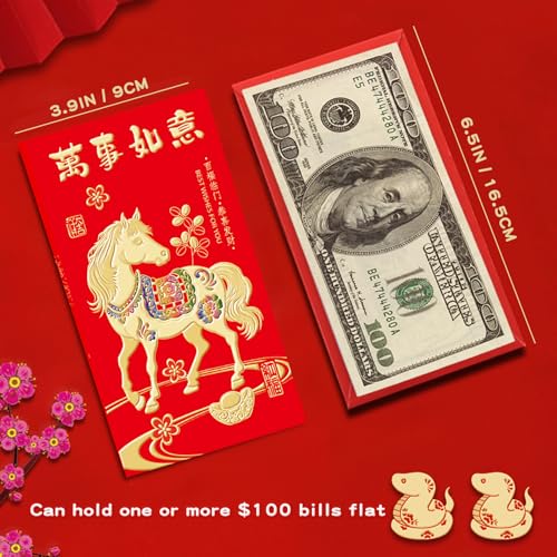 Kodervo 36Pcs Chinese New Year Red Envelopes 2026, Lunar New Year of Horse Lucky Money Envelopes, Red Envelope Packets Hong Bao with 6 Different Gold Embossed Patterns, Large (3.5 x 6.5 In/9 x 16.5 cm) - Image 2