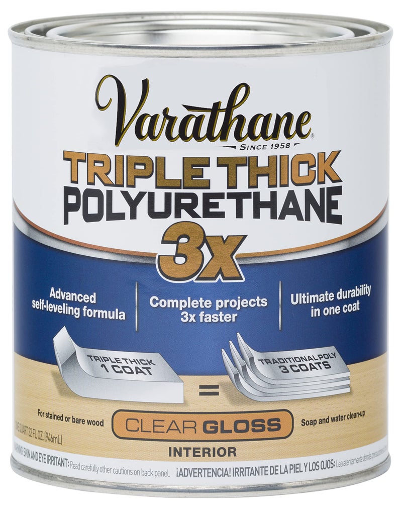 VARATHANE Rust-Oleum 284470 Varathane Triple Thick Polyurethane Wood Varnish Water Based (Gloss Finish, 946ml) - Image 1