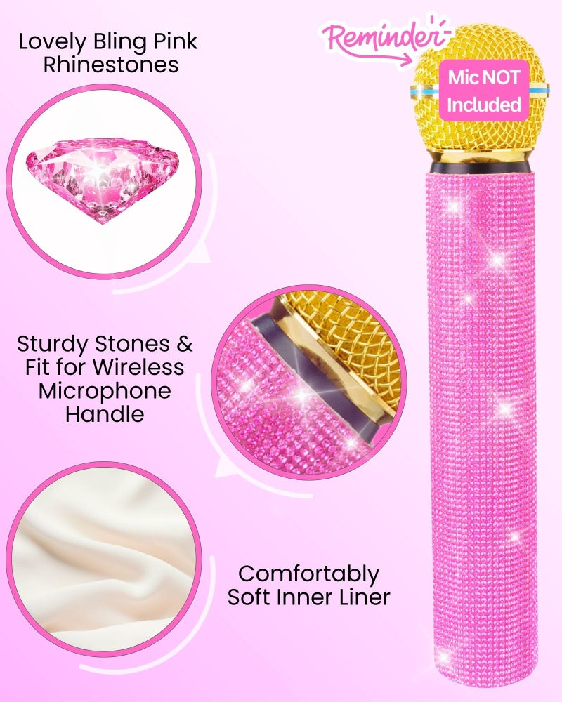 RhymKawa Bling Rhinestone Microphone Handle Sleeve, Sparkly Crystal Mic Cover Skin, Universal Decorative Protector for Wireless Microphones, Karaoke, Party, Wedding, Stage Performance (Pink) - Image 3