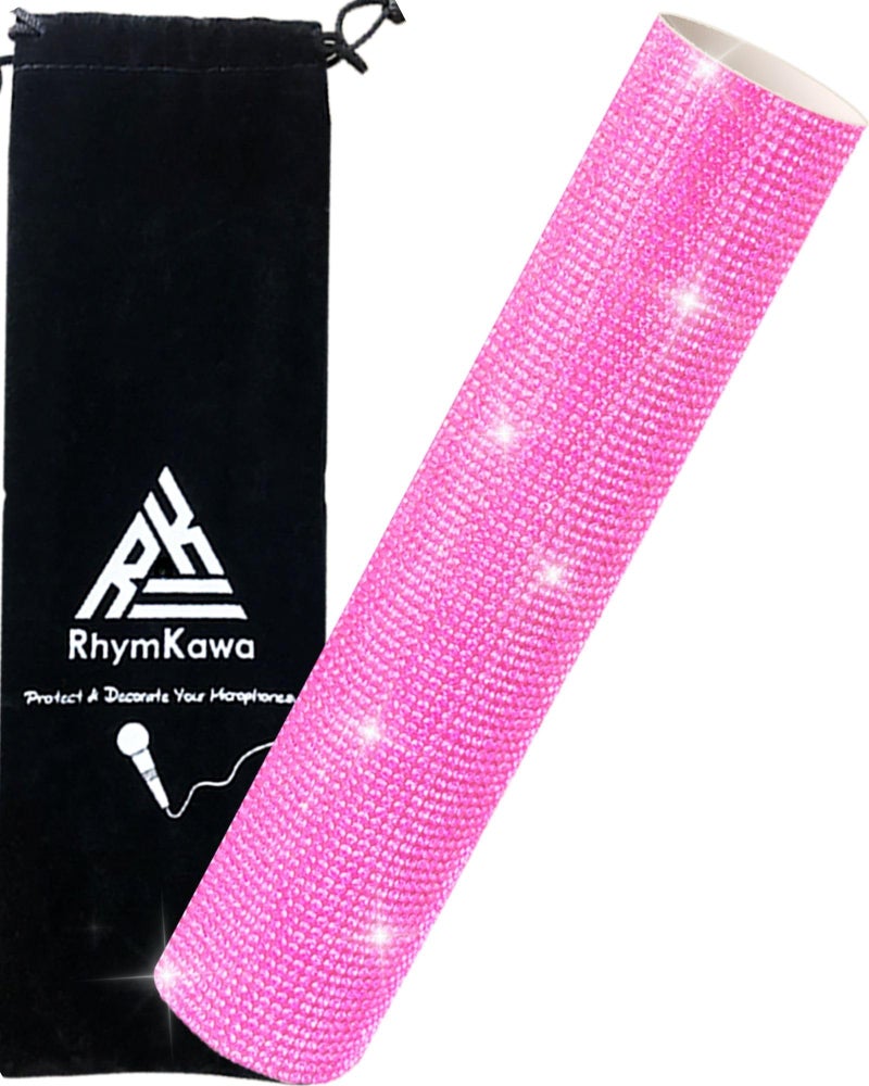 RhymKawa Bling Rhinestone Microphone Handle Sleeve, Sparkly Crystal Mic Cover Skin, Universal Decorative Protector for Wireless Microphones, Karaoke, Party, Wedding, Stage Performance (Pink) - Image 1
