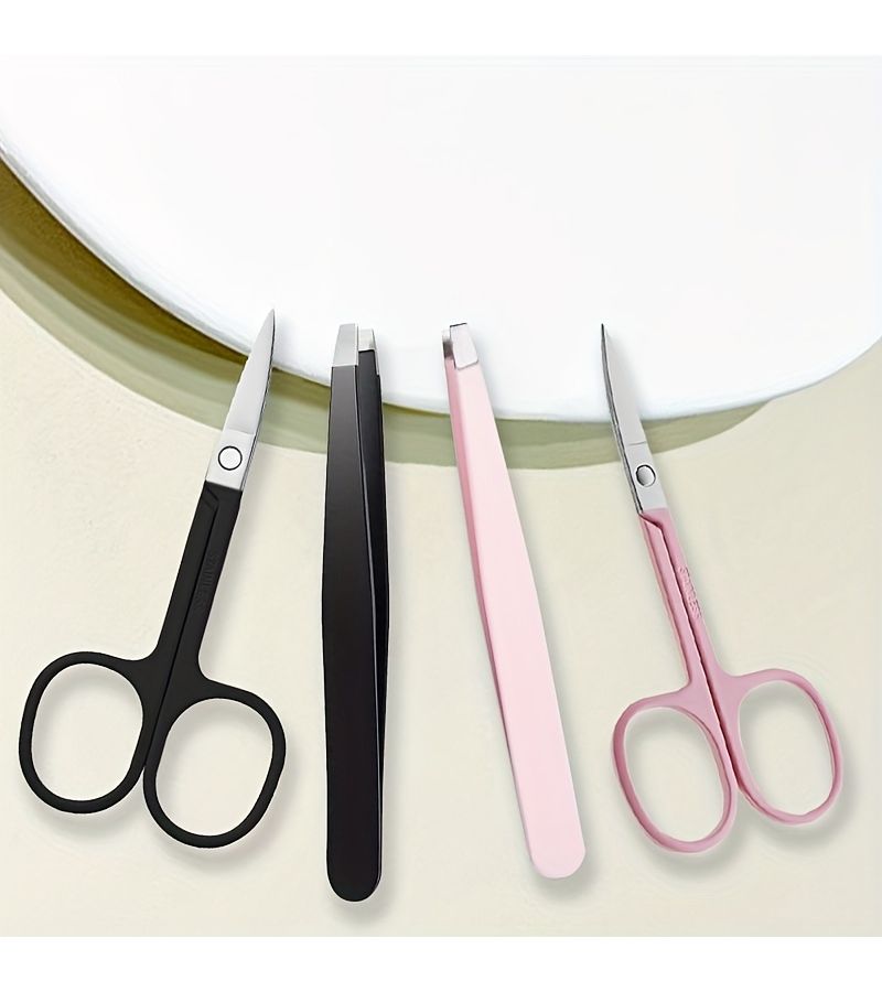 2pcs Eyebrow Trimming Tool Set Multifunctional Eyebrow Grooming Kit Including Scissors And Tweezers For Facial Hair Split Ends And Keratinized Hair Follicles Removal Suitable For Men - Image 1
