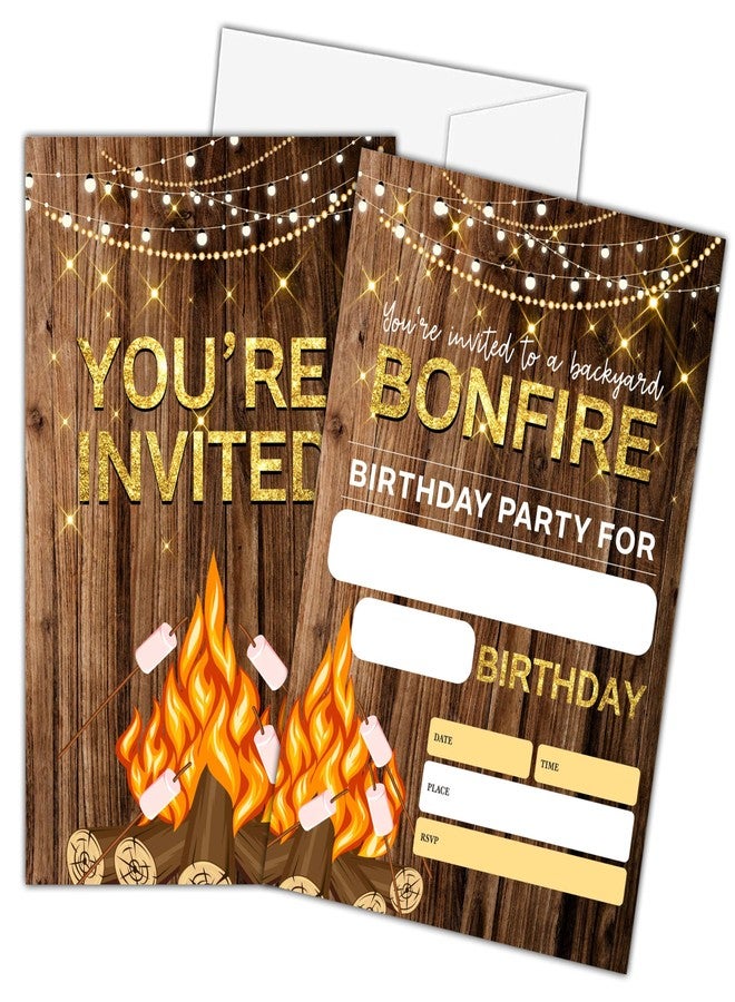 Zmyollo Bonfire Birthday Invitations with Envelopes - 20PCS S'more Birthday Party Invitations for Boys and Girls -Backyard Camping Birthday Party Supplies Decorations -16 - Image 2