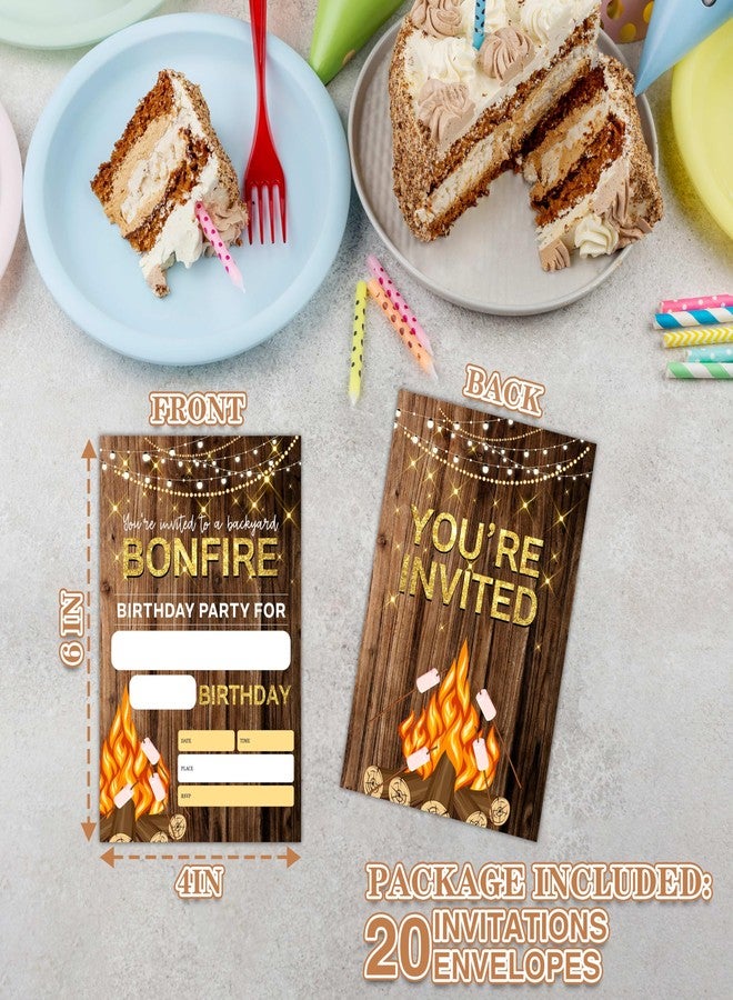 Zmyollo Bonfire Birthday Invitations with Envelopes - 20PCS S'more Birthday Party Invitations for Boys and Girls -Backyard Camping Birthday Party Supplies Decorations -16 - Image 4