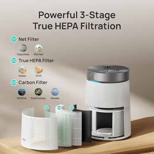 DREO Air Purifier for Home, CADR 173m³/h, 3-in-1 True HEPA Filter, Covers up to 70.42m² (750ft²), LED Air Quality (AQI) Display, RGB Ambient Light, Memory Function, Ultra-Quiet 25dB, 2 Year Warranty - Image 4