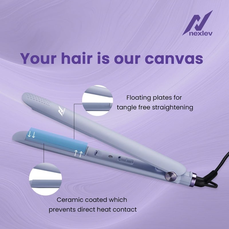 Nexlev Hair Styling Straightener & Curler| 2 in 1 Hair Styler| 200°C in 30 Seconds| Long Ceramic Floating Plates| Rounded Body for Curls| Plate lock| Portable |HS-02, Hair Straightener Tong - Purple - Image 3