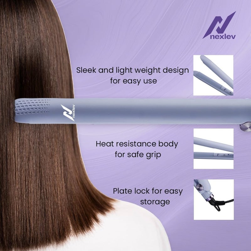 Nexlev Hair Styling Straightener & Curler| 2 in 1 Hair Styler| 200°C in 30 Seconds| Long Ceramic Floating Plates| Rounded Body for Curls| Plate lock| Portable |HS-02, Hair Straightener Tong - Purple - Image 4