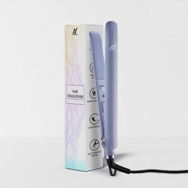 Nexlev Hair Styling Straightener & Curler| 2 in 1 Hair Styler| 200°C in 30 Seconds| Long Ceramic Floating Plates| Rounded Body for Curls| Plate lock| Portable |HS-02, Hair Straightener Tong - Purple - Image 1