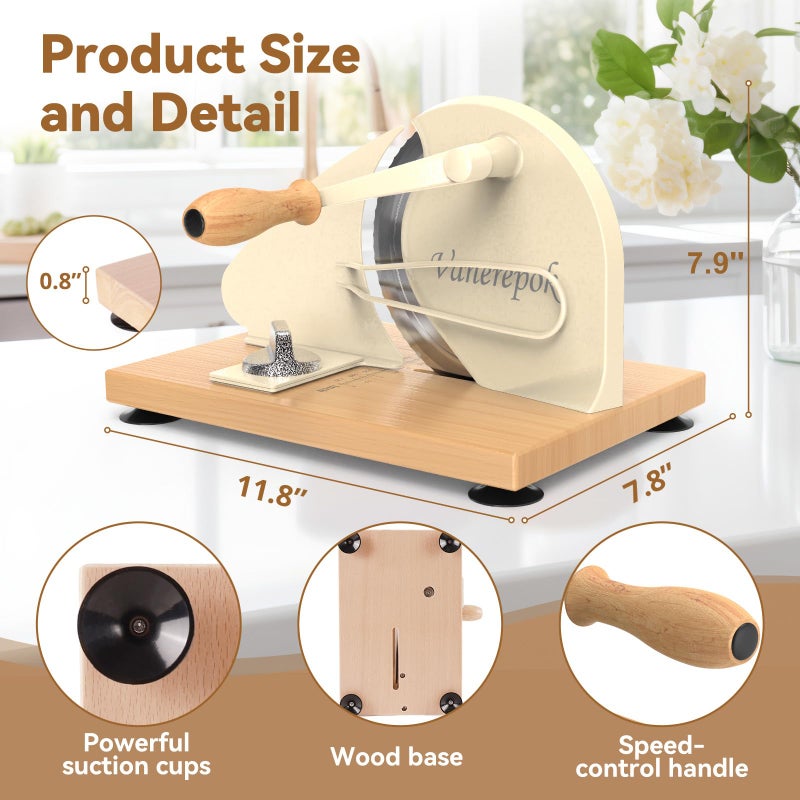 vanerepok Upgrade Manual Bread Slicer for Homemade Sourdough Bread, Classic Hand Crank Home Bread Slicer With Scale Line and Steel Fence, Sharp Blade, Adjustable Width for Homemade & Commercial Use - Image 4