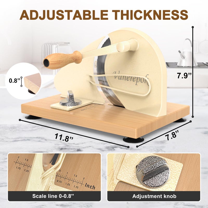 vanerepok Upgrade Manual Bread Slicer for Homemade Sourdough Bread, Classic Hand Crank Home Bread Slicer With Scale Line and Steel Fence, Sharp Blade, Adjustable Width for Homemade & Commercial Use - Image 3