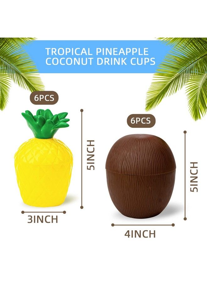 FuturePlusX Tropical Pineapple Coconut Cups 12Pcs Tropical Hawaiian Flavor Cups With Lids And Straws For Party Carnival Celebrations Birthday Hawaiian Parties - Image 3