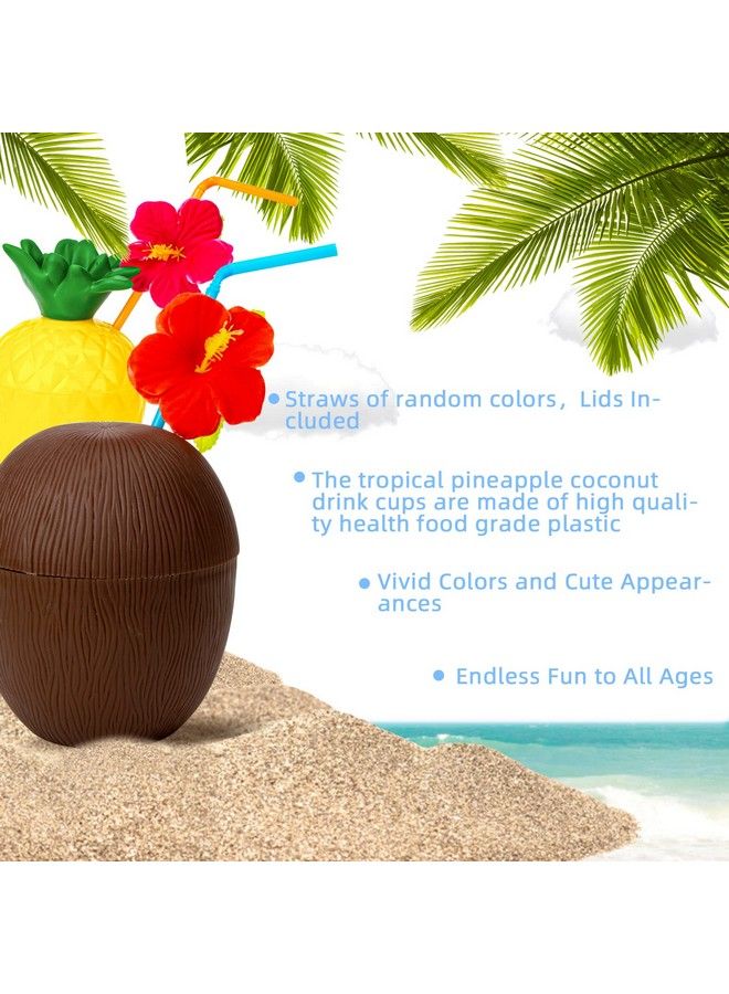 FuturePlusX Tropical Pineapple Coconut Cups 12Pcs Tropical Hawaiian Flavor Cups With Lids And Straws For Party Carnival Celebrations Birthday Hawaiian Parties - Image 4