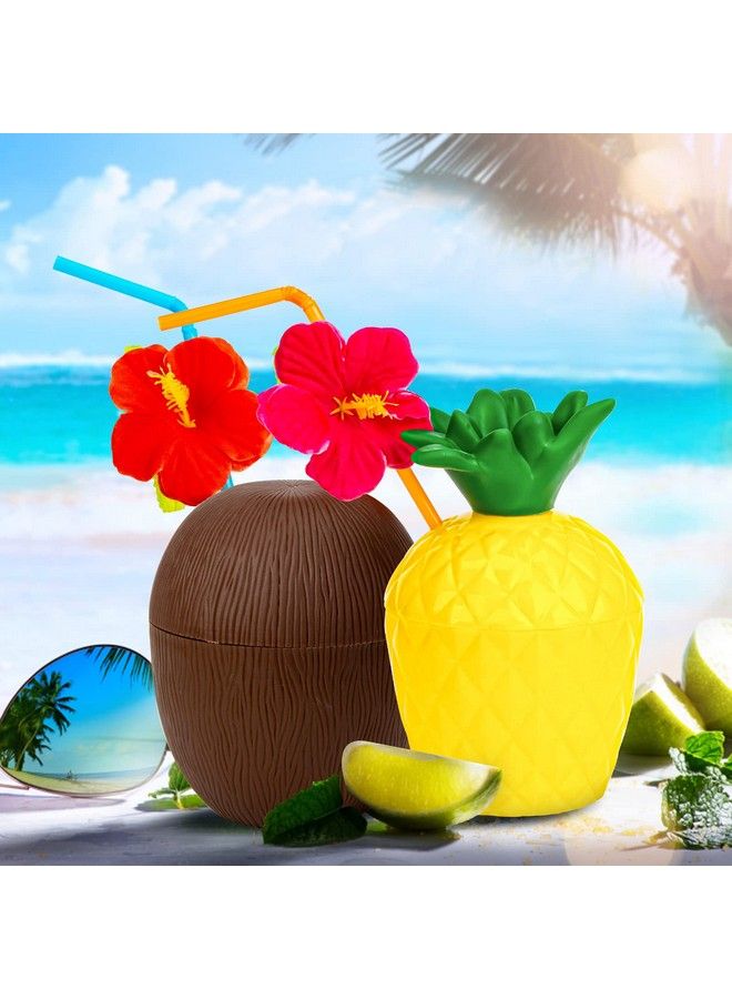FuturePlusX Tropical Pineapple Coconut Cups 12Pcs Tropical Hawaiian Flavor Cups With Lids And Straws For Party Carnival Celebrations Birthday Hawaiian Parties - Image 5