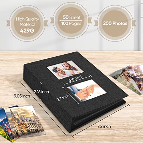 MSTONAL Photo Album 4x6 200 Pockets for Wedding Gifts, Linen Hardcover Memory Book with Front Window for Family Anniversary School Baby Travel Pictures Holds 200 Horizontal Photos, Black - Image 2