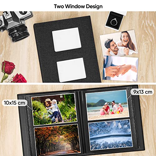 MSTONAL Photo Album 4x6 200 Pockets for Wedding Gifts, Linen Hardcover Memory Book with Front Window for Family Anniversary School Baby Travel Pictures Holds 200 Horizontal Photos, Black - Image 4