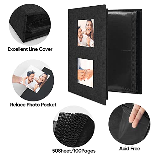 MSTONAL Photo Album 4x6 200 Pockets for Wedding Gifts, Linen Hardcover Memory Book with Front Window for Family Anniversary School Baby Travel Pictures Holds 200 Horizontal Photos, Black - Image 3