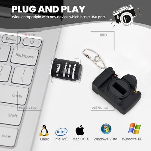 Fire Stone Novelty Cute Cartoon USB 2.0 Flash Drive Data Storage Memory Stick Camera Shape USB Stick Pendrive Gift (16GB, Camera Black) - Image 3