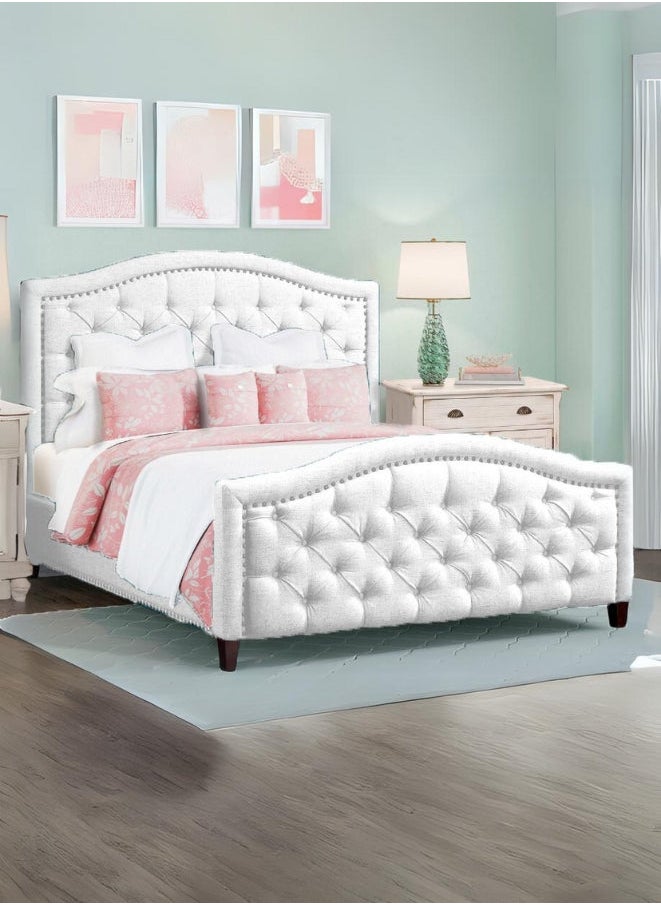 Bed and Mattress Zone Lawrence Tufted Upholstered Luxury Bed 200x200 Super King Size White Color 