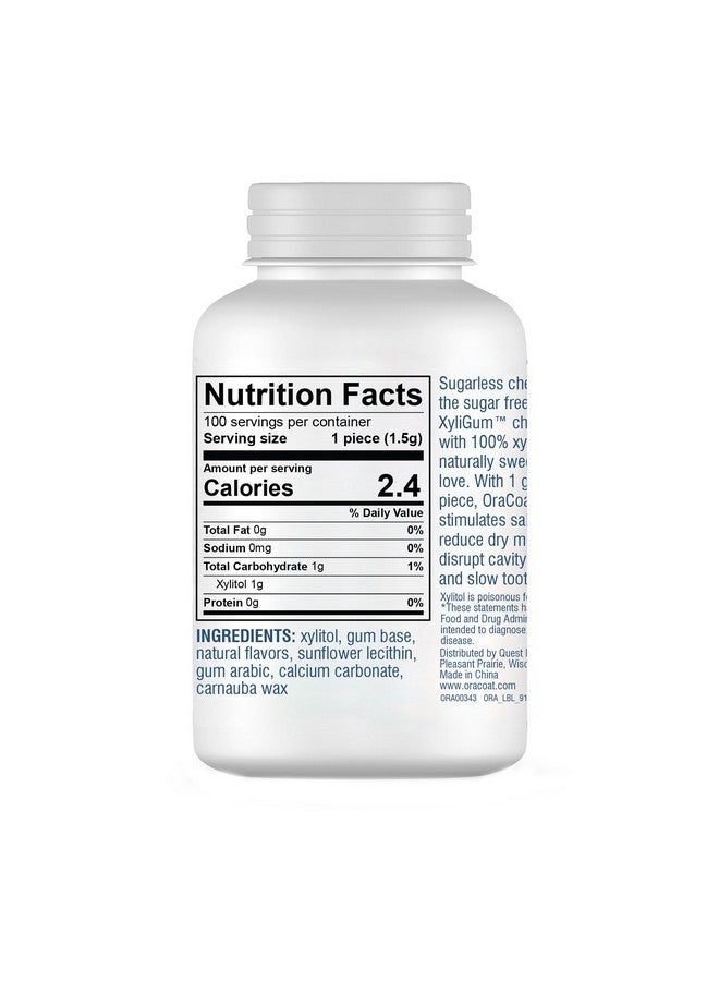 OraCoat XyliGum Dry Mouth Sugar Free Gum, 100 Piece Bottle, Peppermint Chewing Gum with Xylitol for Dry Mouth, Helps Stimulate Saliva, Breath Freshener, Supports Teeth & Gum Health - Image 2