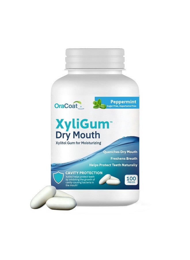 OraCoat XyliGum Dry Mouth Sugar Free Gum, 100 Piece Bottle, Peppermint Chewing Gum with Xylitol for Dry Mouth, Helps Stimulate Saliva, Breath Freshener, Supports Teeth & Gum Health - Image 1