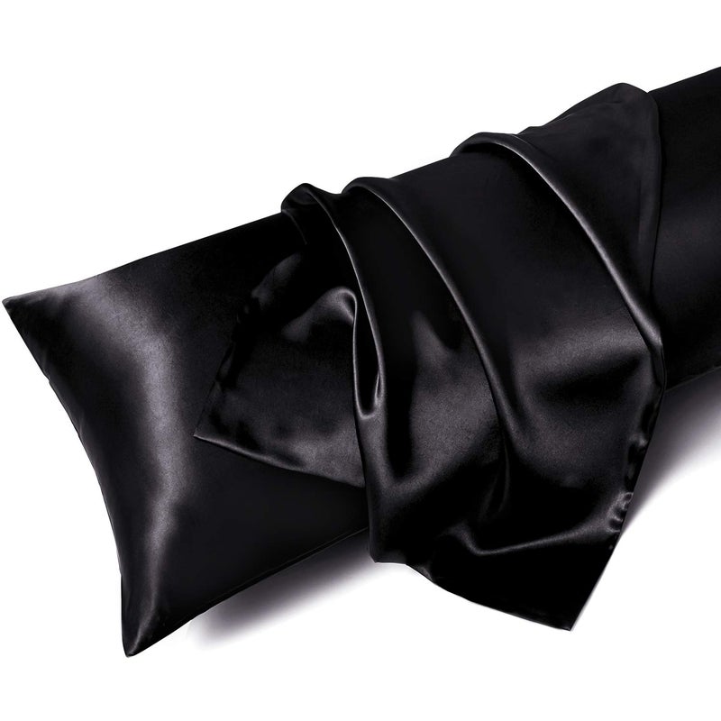 MRHM Satin Body Pillow Cover Soft and Breathable Body Pillow Case with Envelope Closure Cooling and Silky Long Pillowcase for Hair and SkinGrey 20x54 Black